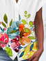 Women's Short Sleeve Shirt Summer White Floral Buckle V Neck Daily Going Out Casual Top