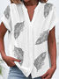 Women's Short Sleeve Shirt Summer White Feather Buckle V Neck Daily Going Out Casual Top