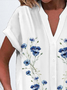 Women's Short Sleeve Shirt Summer White Floral Buckle V Neck Daily Going Out Casual Top