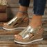 Large size hollow fish mouth gold/silver wedge heel sandals for women 2025 new platform thick bottom bright color shiny buckle sandals