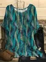 Vintage Dolman Sleeve Crew Neck Abstract Graphic T-Shirt