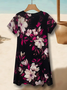 V Neck Casual Cotton Floral Dress With No