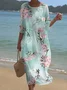 Crew Neck Casual Floral Loose Dress With No