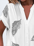 Women's Short Sleeve Shirt Summer White Feather Buckle V Neck Daily Going Out Casual Top