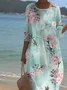 Crew Neck Casual Floral Loose Dress With No