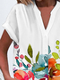 Women's Short Sleeve Shirt Summer White Floral Buckle V Neck Daily Going Out Casual Top