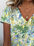 Women's Floral Print Casual V-Neck Short Sleeve T-Shirt