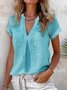 Casual Plain V Neck Blouse