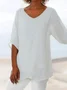 Women's Solid Color V-Neck Pointed Hem Blouse