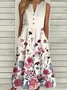 Casual Buckle Loose Floral Dress With No