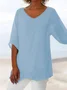 Women's Solid Color V-Neck Pointed Hem Blouse