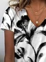 Women's Floral Print Casual V-Neck Short Sleeve T-Shirt
