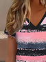 Women's Striped Print Casual V-Neck Short Sleeve T-Shirt