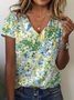 Women's Floral Print Casual V-Neck Short Sleeve T-Shirt