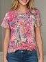 Crew Neck Paisley Casual Loose T-Shirt