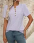 Women's short-sleeved T-shirt summer light purple pure cotton V-neck hollow daily out casual top