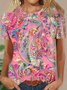 Crew Neck Paisley Casual Loose T-Shirt