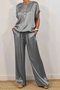 Women's Plain Daily Going Out Two-Piece Set White Casual Summer Top With Pants Matching Set