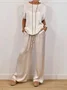 Women's Plain Daily Going Out Two-Piece Set White Casual Summer Top With Pants Matching Set