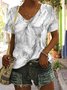 Floral V Neck Cotton Casual T-Shirt