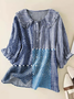 Women's Polka Dot Stripe Stitching Print Casual Peter Pan Collar Shirt