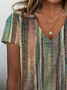 Women's Stripe Print Casual V-Neck Short Sleeve T-Shirt