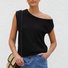 Women's knitwear Y2K summer knit sweater curved beaded ice silk fabric knitted pullover oblique shoulder round neck top