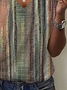 Women's Stripe Print Casual V-Neck Short Sleeve T-Shirt
