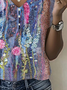 Women's Floral Print Pearl Button V-Neck Short Sleeve T-Shirt