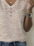 Women's Floral Print Pearl Button V-Neck Short Sleeve T-Shirt