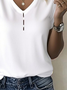 Women's Pearl Button V-Neck Short Sleeve T-Shirt