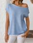 Women's knitwear Y2K summer knit sweater curved beaded ice silk fabric knitted pullover oblique shoulder round neck top