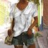 Floral V Neck Cotton Casual T-Shirt