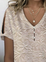 Women's Floral Print Pearl Button V-Neck Short Sleeve T-Shirt