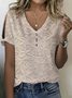 Women's Floral Print Pearl Button V-Neck Short Sleeve T-Shirt