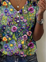 Print Casual V Neck Short Sleeve T-Shirt