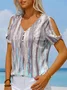 Print Casual V Neck Short Sleeve T-Shirt