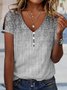 Print Casual V Neck Short Sleeve T-Shirt