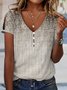 Print Casual V Neck Short Sleeve T-Shirt