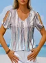 Print Casual V Neck Short Sleeve T-Shirt