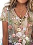 Print Casual V Neck Short Sleeve T-Shirt