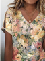 Print Casual V Neck Short Sleeve T-Shirt