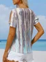Print Casual V Neck Short Sleeve T-Shirt