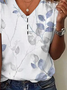 Print Casual V Neck Short Sleeve T-Shirt