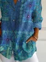 Women's Long Sleeve Shirt Spring/Fall Blue Floral Buckle Shirt Collar Daily Going Out Casual Top