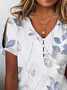 Print Casual V Neck Short Sleeve T-Shirt