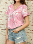 Print Casual V Neck Short Sleeve T-Shirt