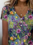 Print Casual V Neck Short Sleeve T-Shirt