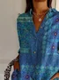Women's Long Sleeve Shirt Spring/Fall Blue Floral Buckle Shirt Collar Daily Going Out Casual Top
