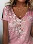 Print Casual V Neck Short Sleeve T-Shirt